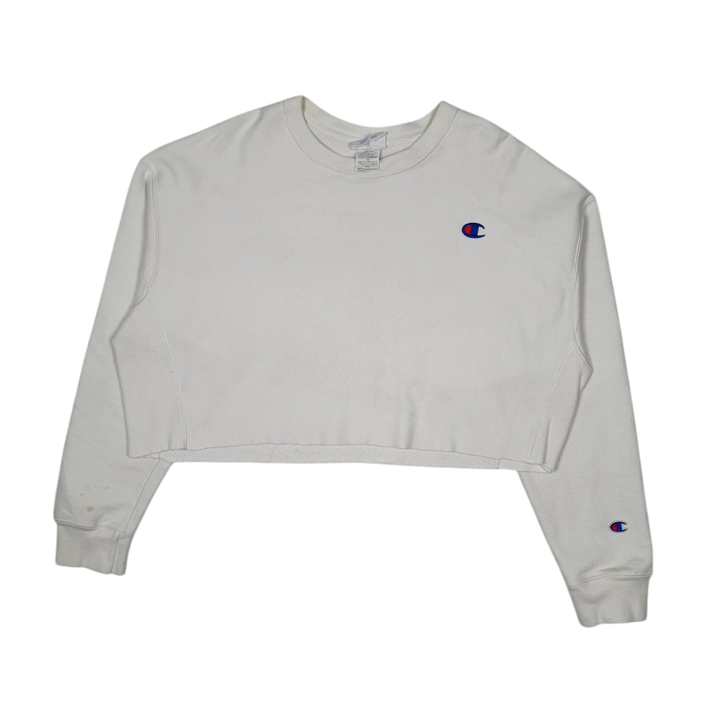 Womens White Champion Crop Top Crewneck Jumper
