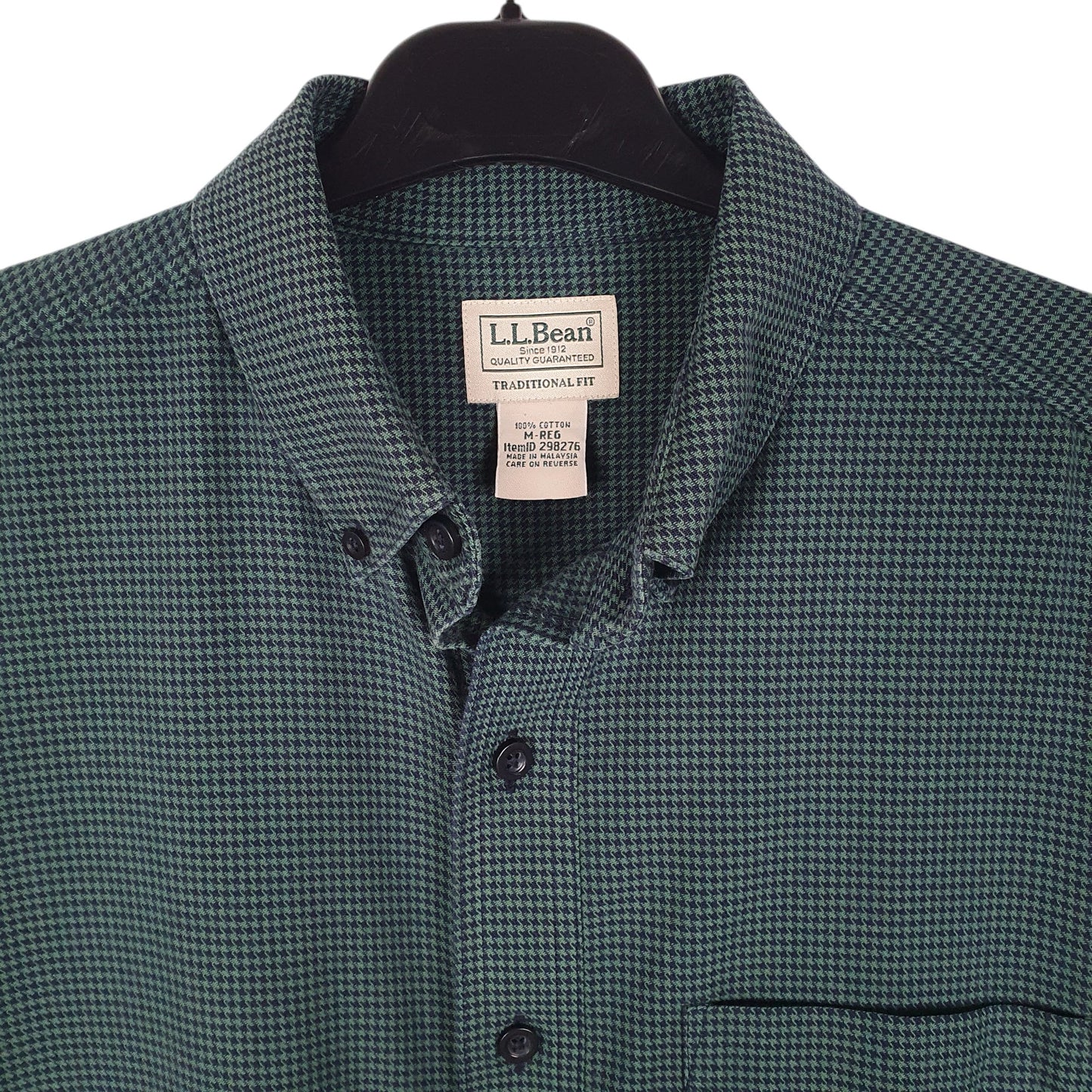 Mens Green L.L.Bean Thick Houndstooth  Shirt