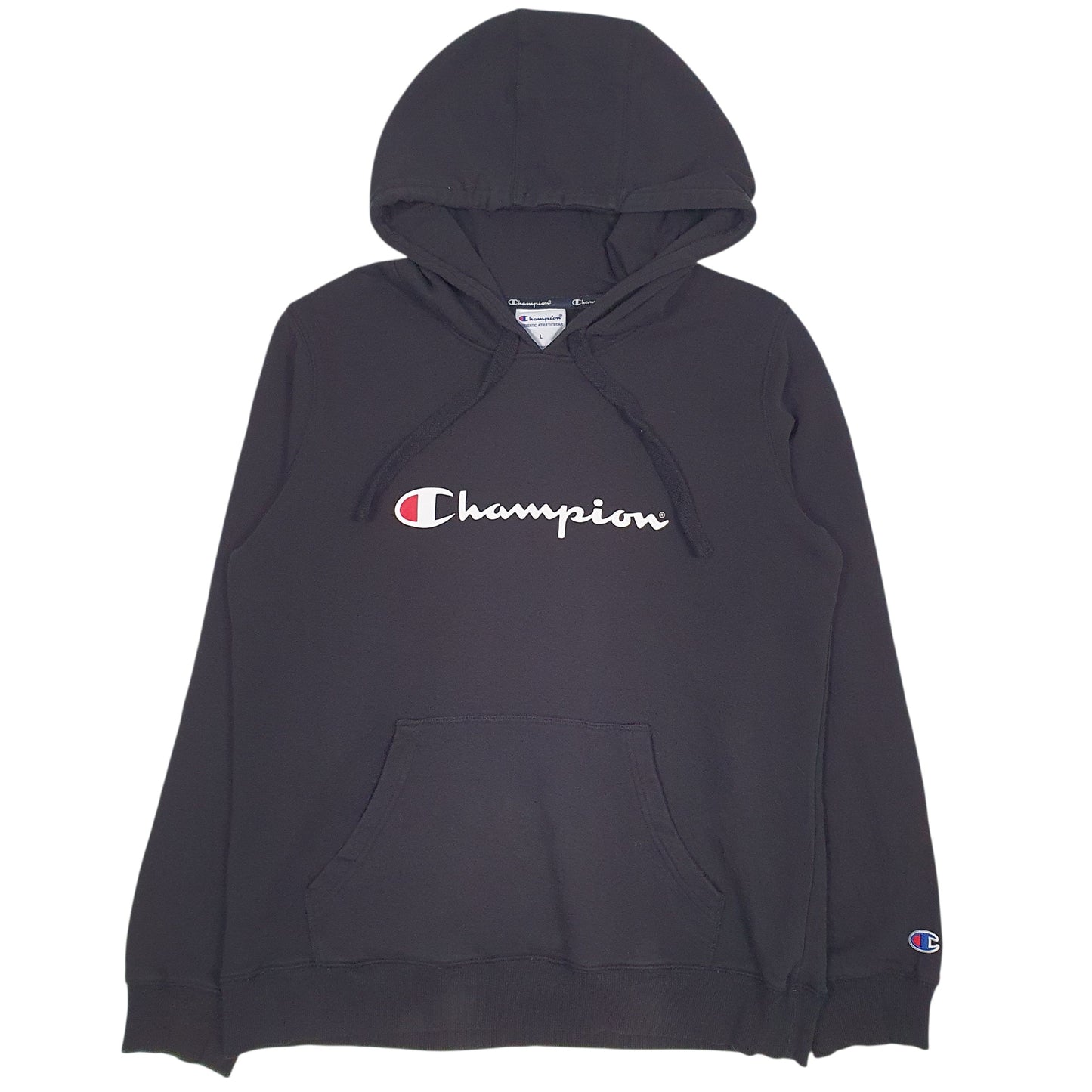 Womens Black Champion Spellout Hoodie Jumper