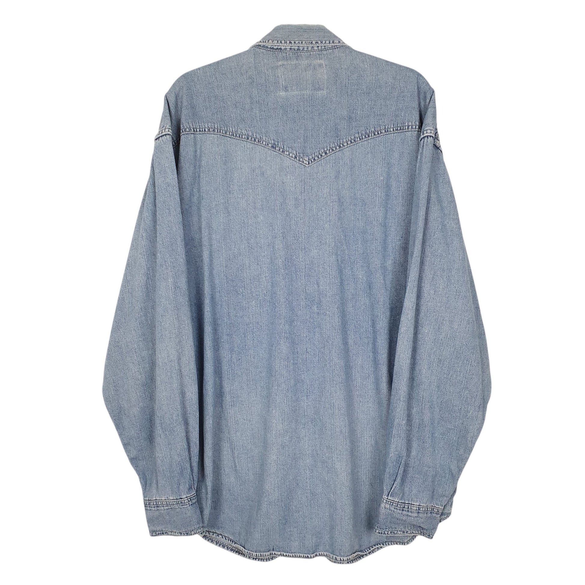 Mens Blue Wrangler Denim Pearl Snap Rodeo  Shirt