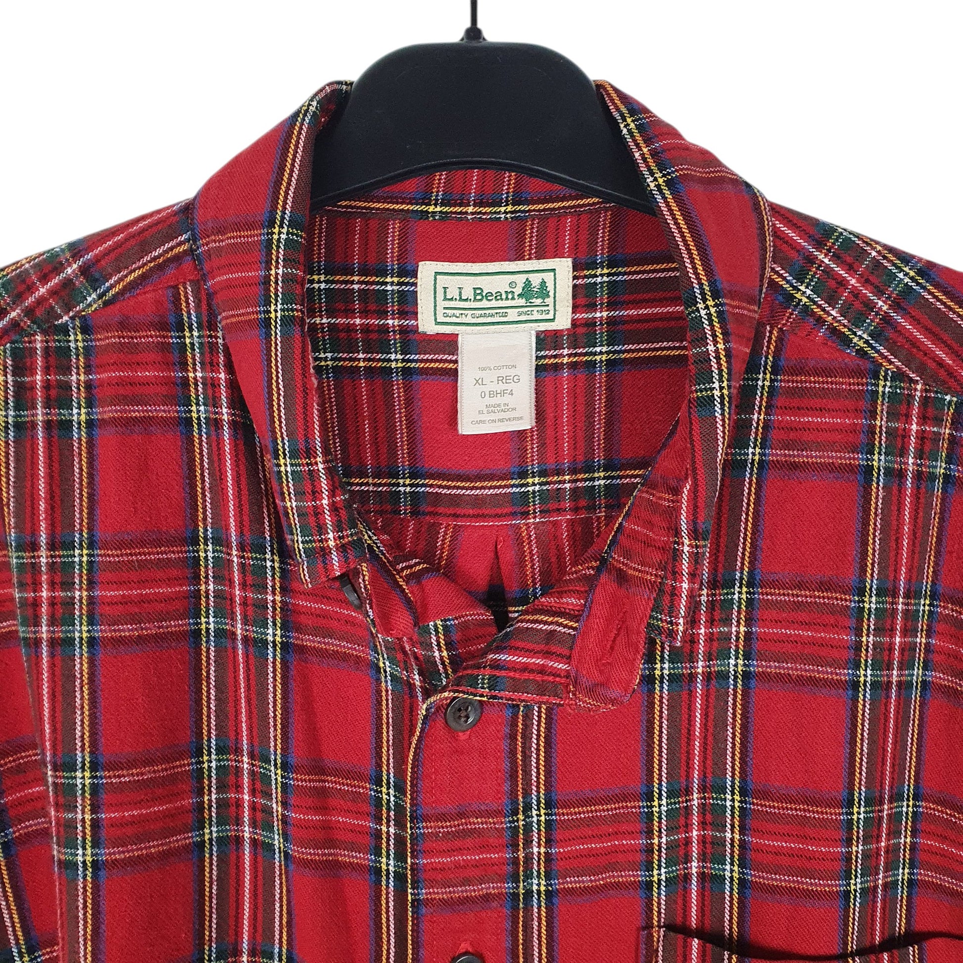 Mens Red L.L.Bean Thick Flannel Plaid  Shirt