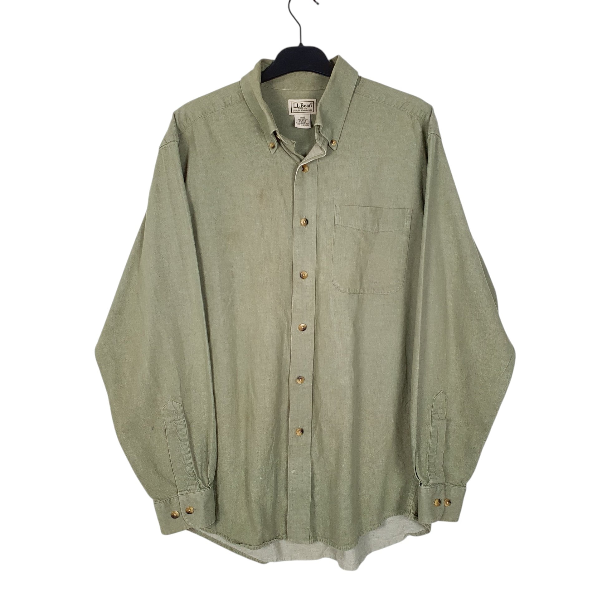 Mens Khaki L.L.Bean Vintage 90s 00s Long Sleeve Shirt