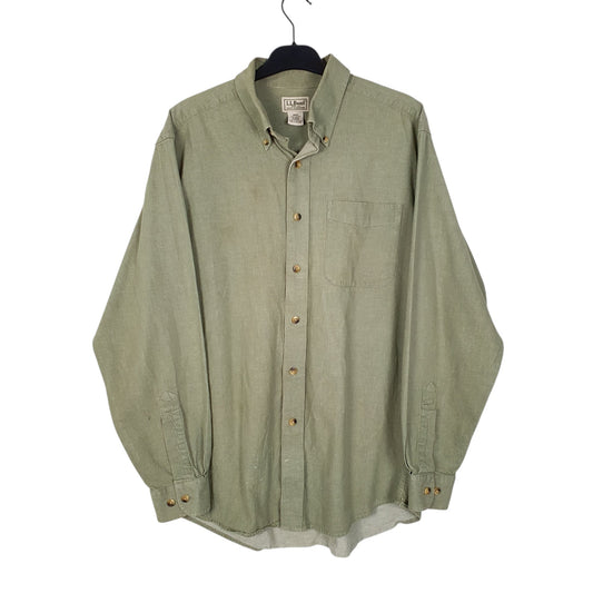 Mens Khaki L.L.Bean Vintage 90s 00s Long Sleeve Shirt