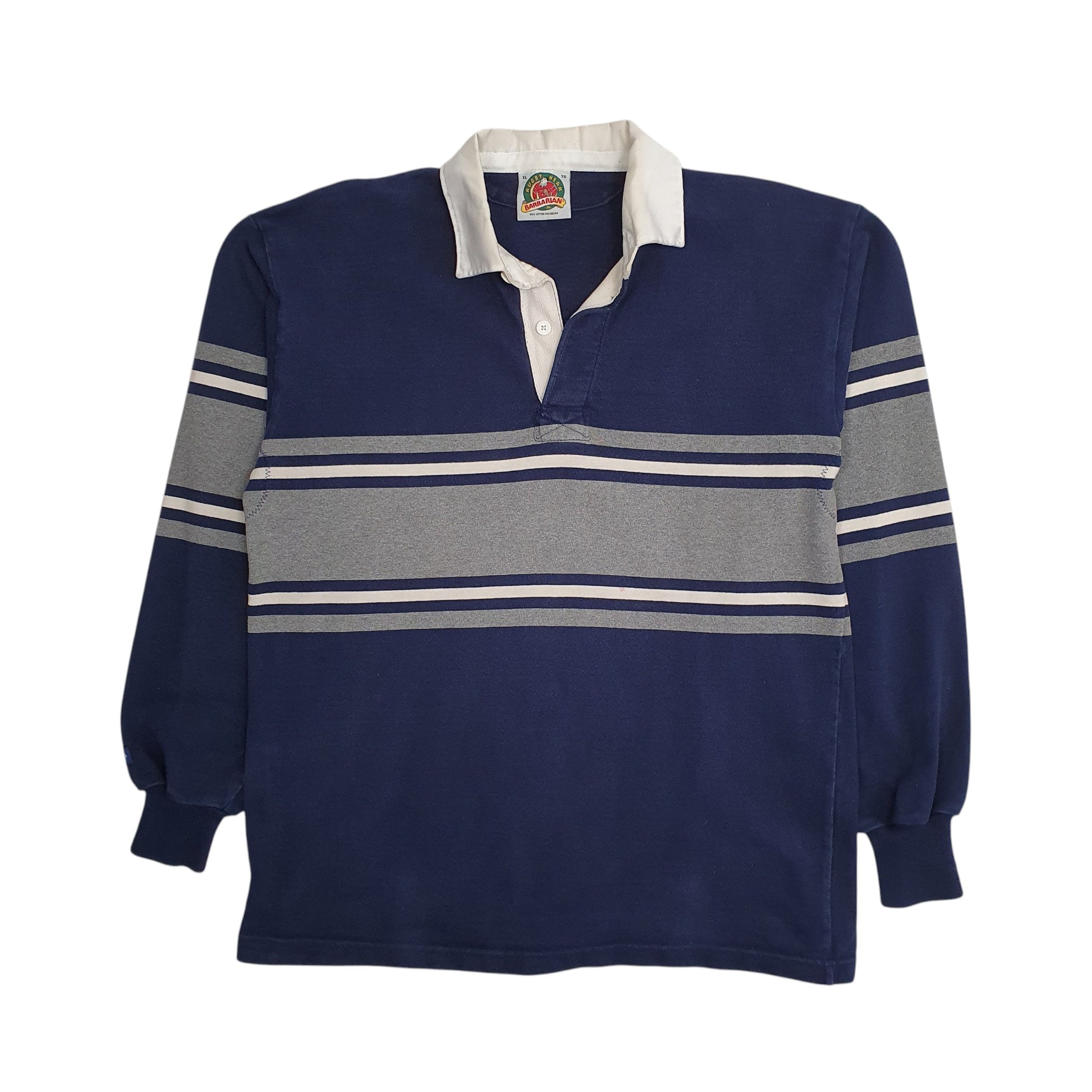 Mens Navy Barbarian Rugby Long Sleeve Polo Shirt