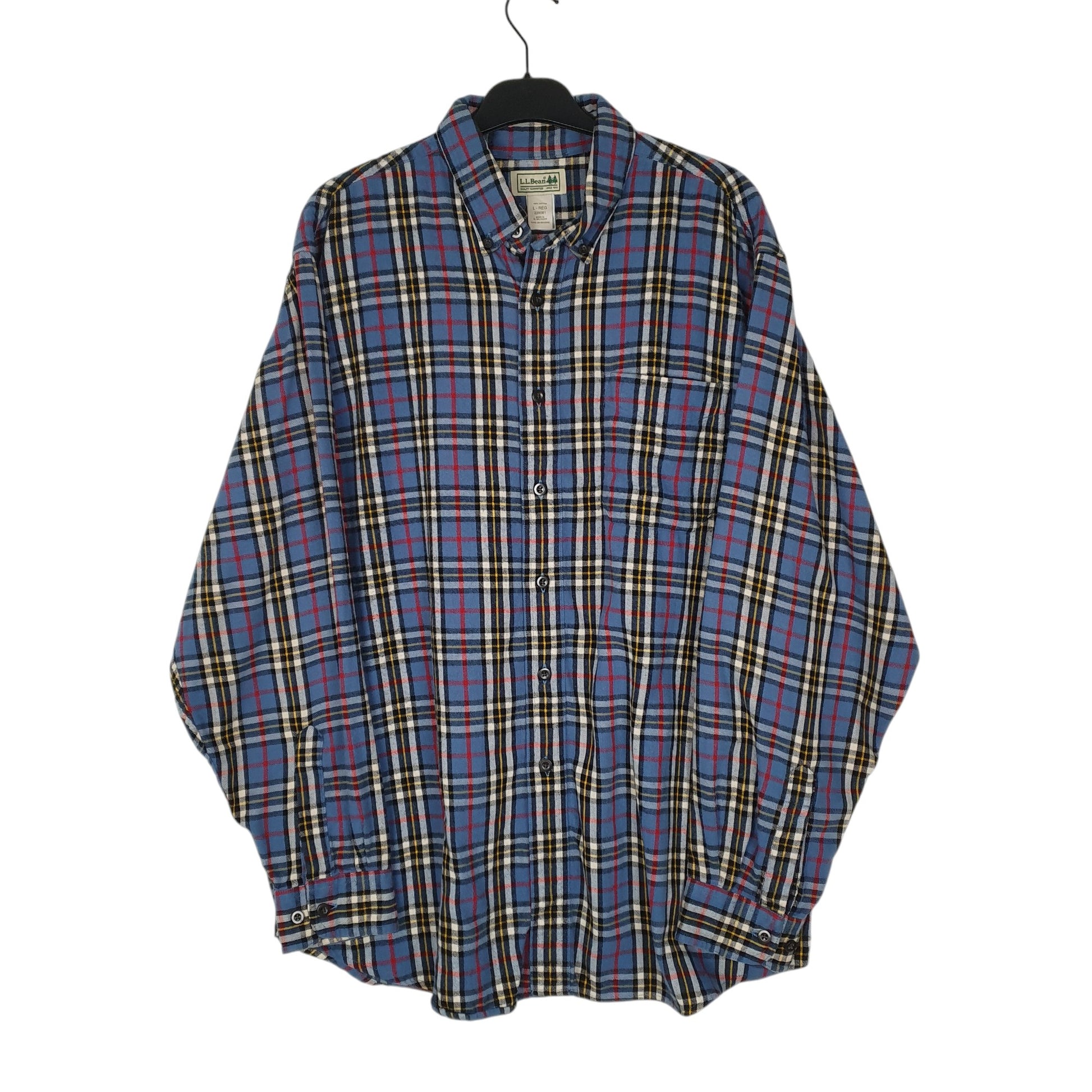 Mens Blue L.L.Bean Scotch Plaid Flannel Long Sleeve Shirt