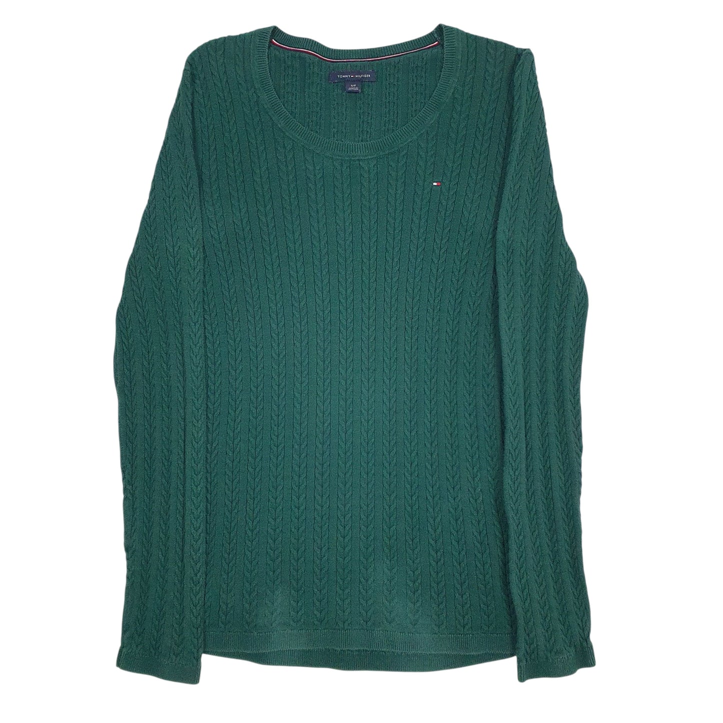 Womens Green Tommy Hilfiger Cable Knit Crewneck Jumper