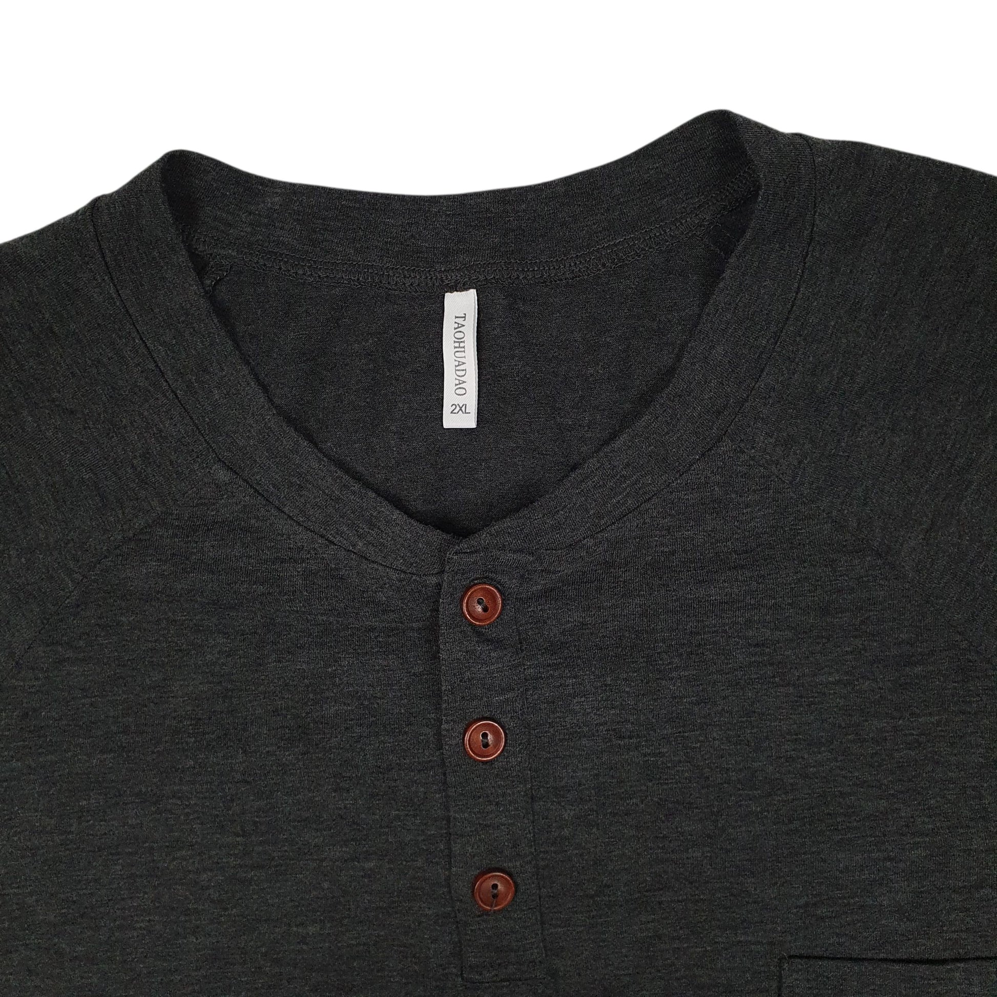Mens Grey Taohuadao Henley  T Shirt