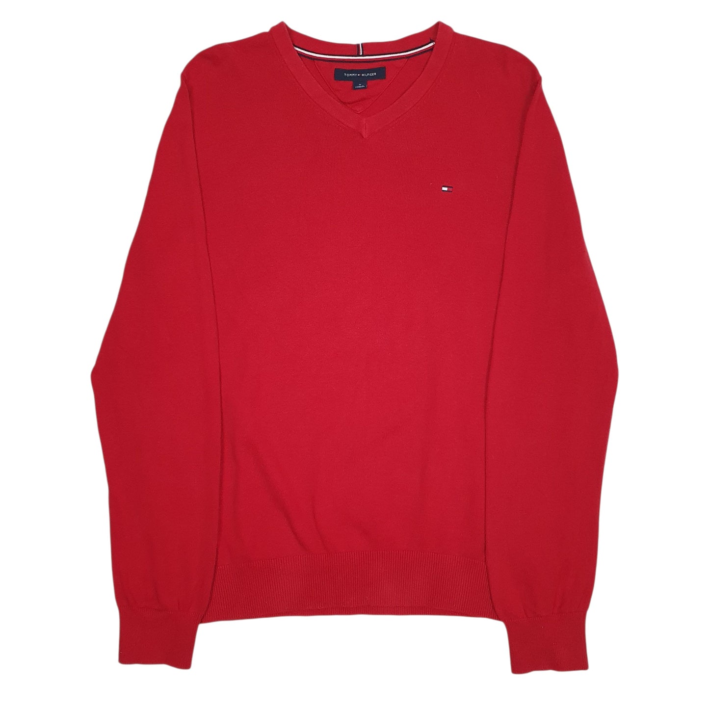 Mens Red Tommy Hilfiger  V Neck Jumper