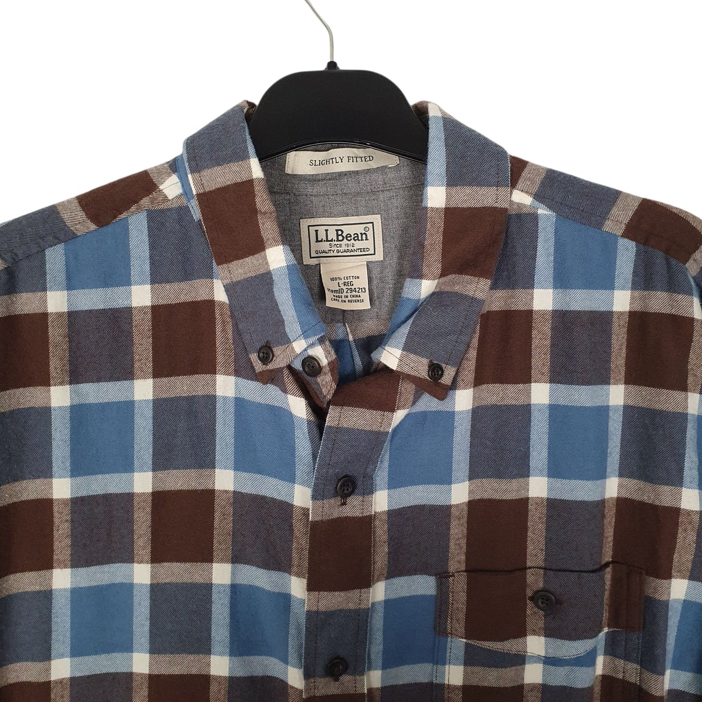 Mens Blue L.L.Bean Scotch Plaid Flannel  Shirt