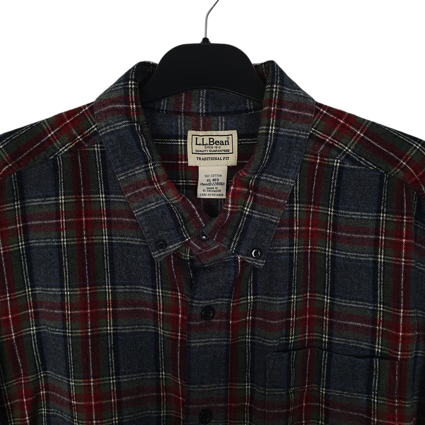 Mens Grey L.L.Bean Scotch Plaid Flannel  Shirt
