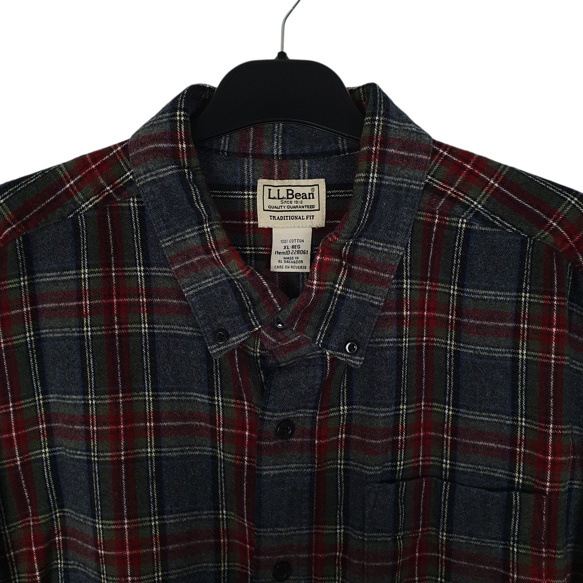 Mens Grey L.L.Bean Scotch Plaid Flannel  Shirt