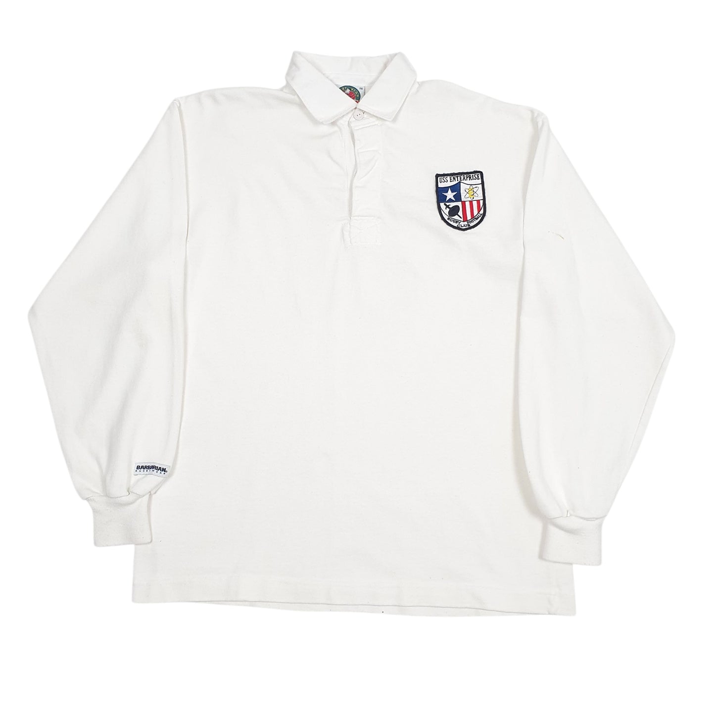 Mens White Barbarian Rugby Long Sleeve Polo Shirt