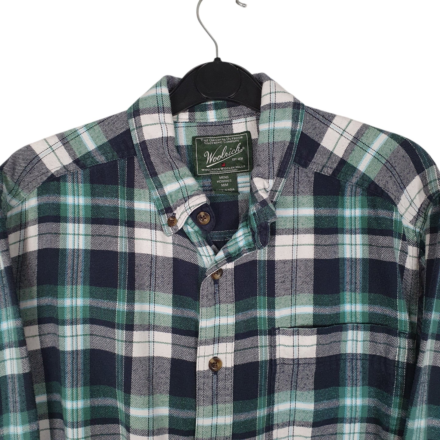 Mens Green Woolrich Thick Flannel Plaid  Shirt