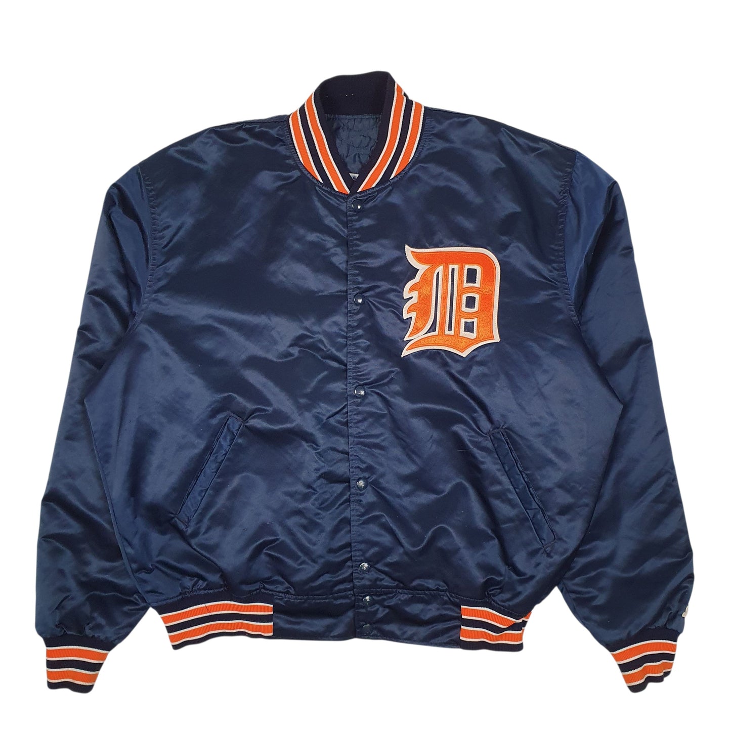 Mens Navy Starter Vintage 1980s Detroit Tigers Satin Full Zip Coat