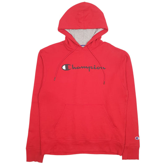 Mens Red Champion Spellout Hoodie Jumper