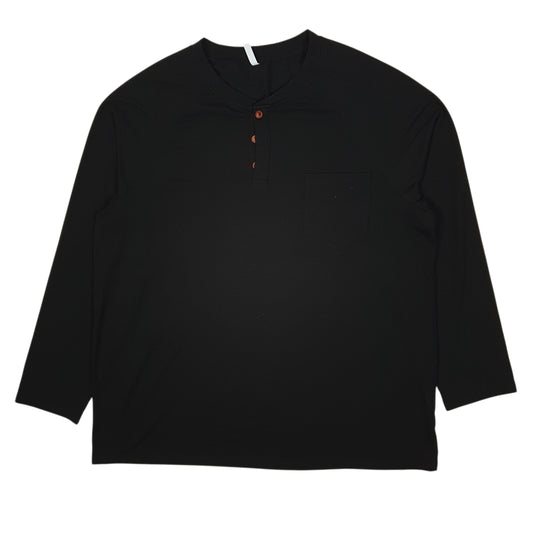 Mens Black Taohuadao Henley Long Sleeve T Shirt