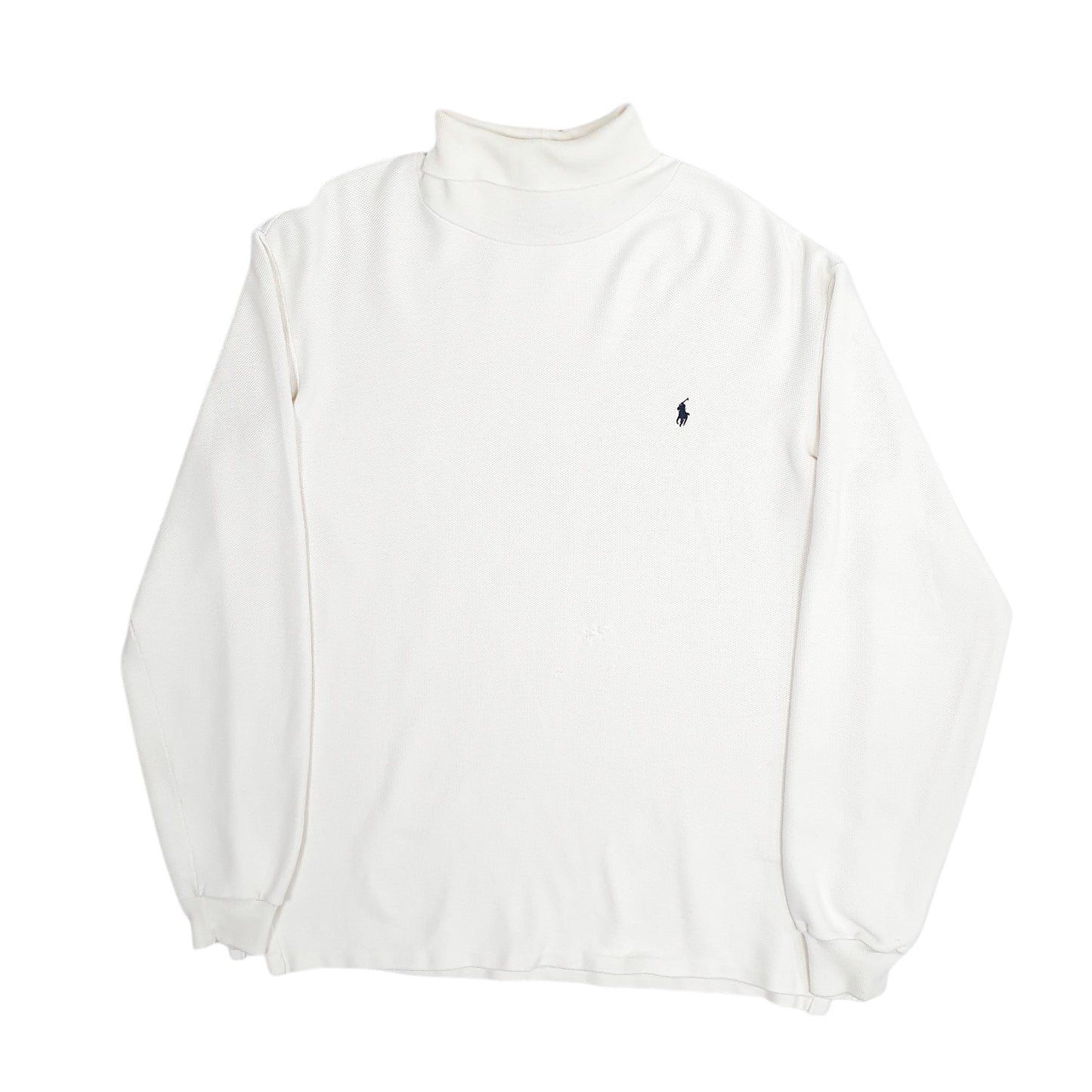 Mens Cream Polo Ralph Lauren Vintage 90s Made In USA Turtle Neck Jumper