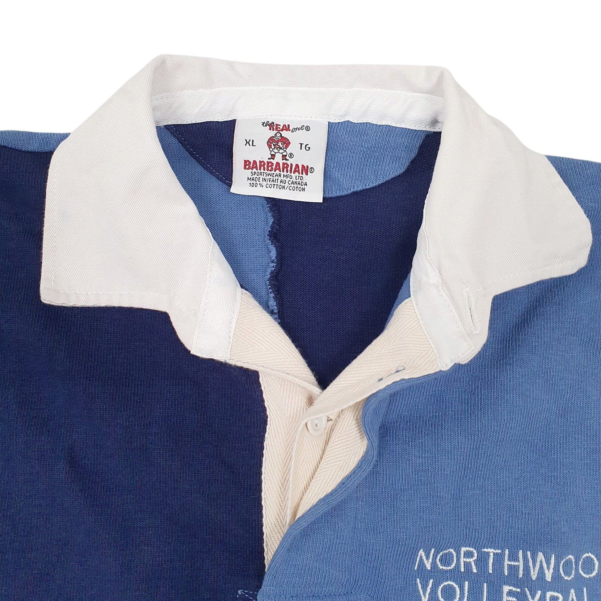 Mens Blue Barbarian Rugby Vintage Made In Canada Hoodie Polo Shirt