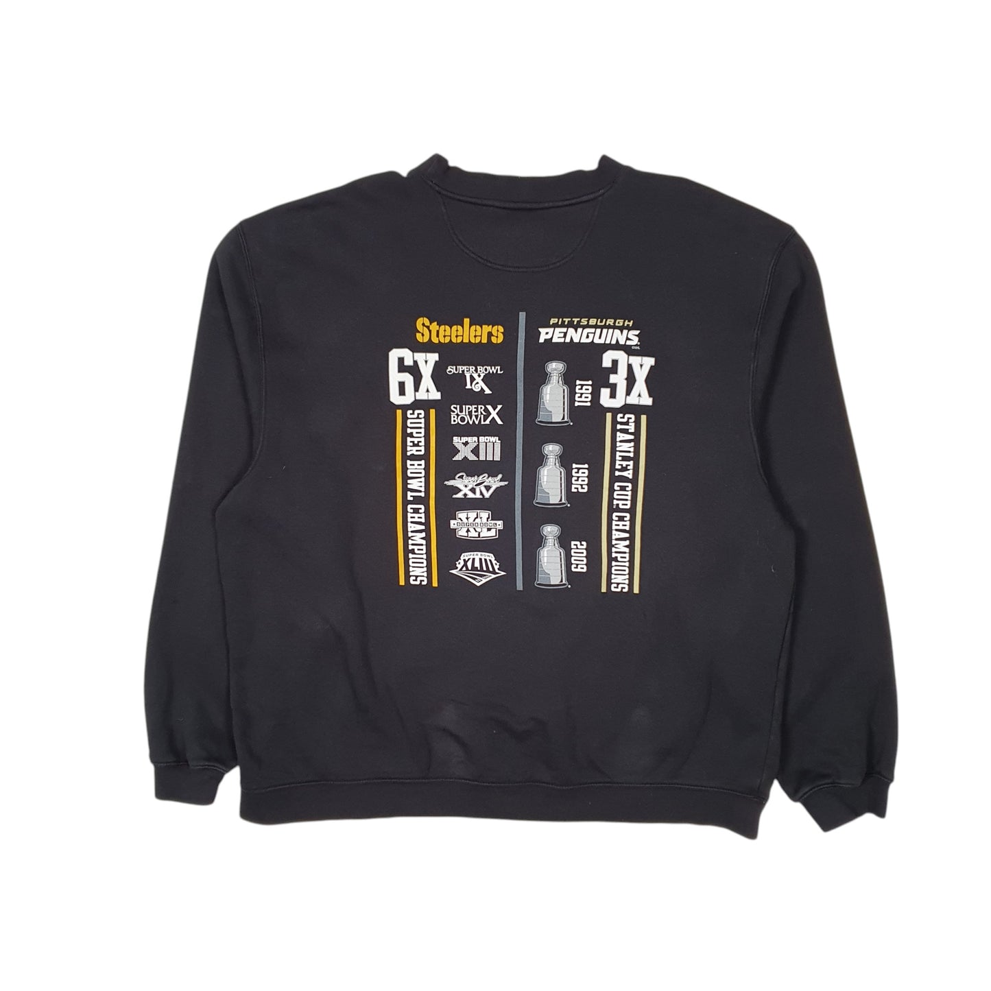 Mens Black Reebok Pittsburgh Steelers Penguins NFL NHL Crewneck Jumper