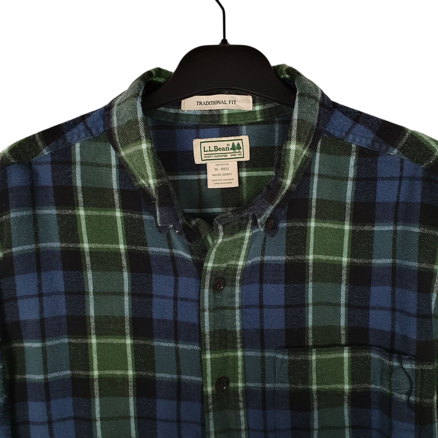 Mens Blue L.L.Bean Scotch Plaid Flannel  Shirt