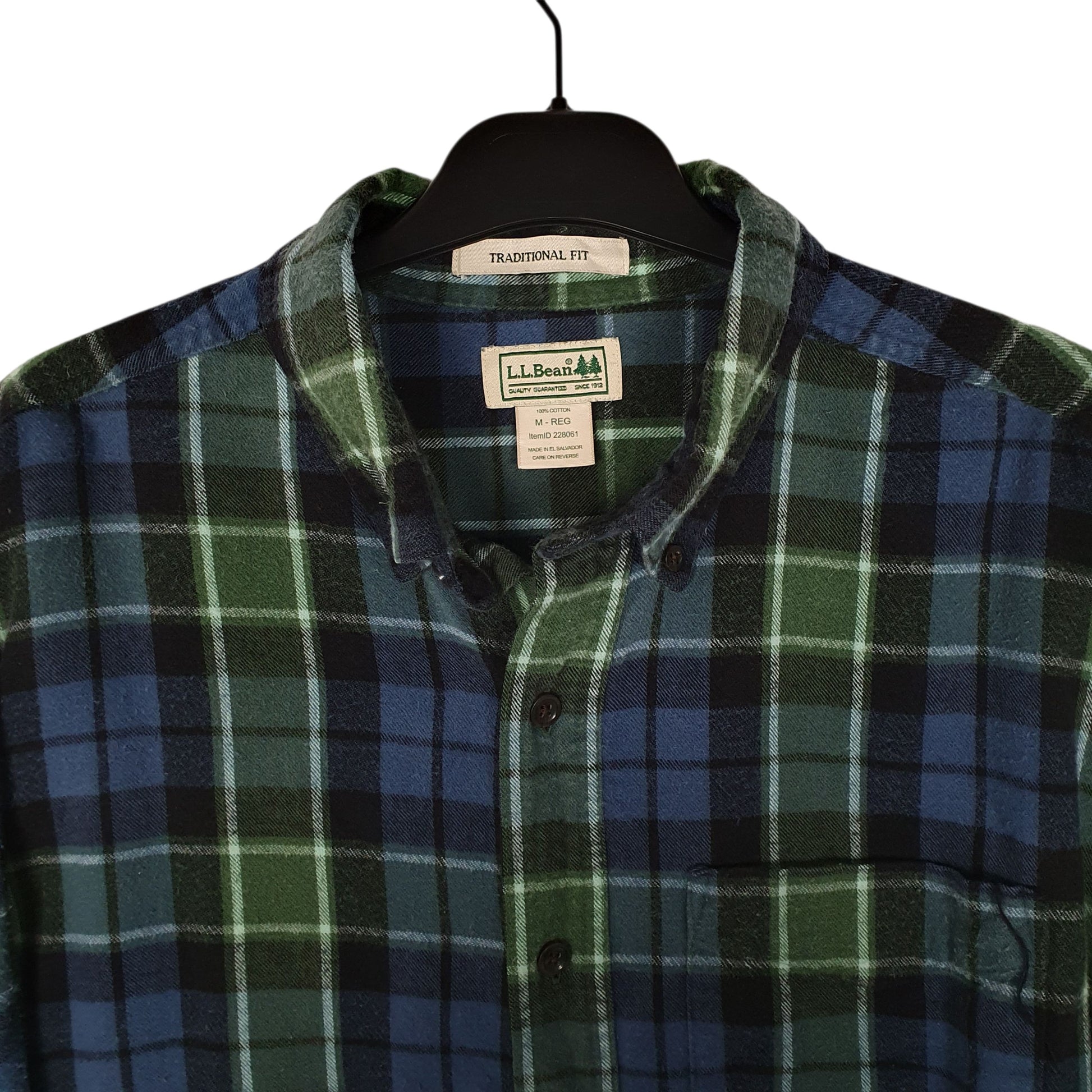 Mens Blue L.L.Bean Scotch Plaid Flannel  Shirt
