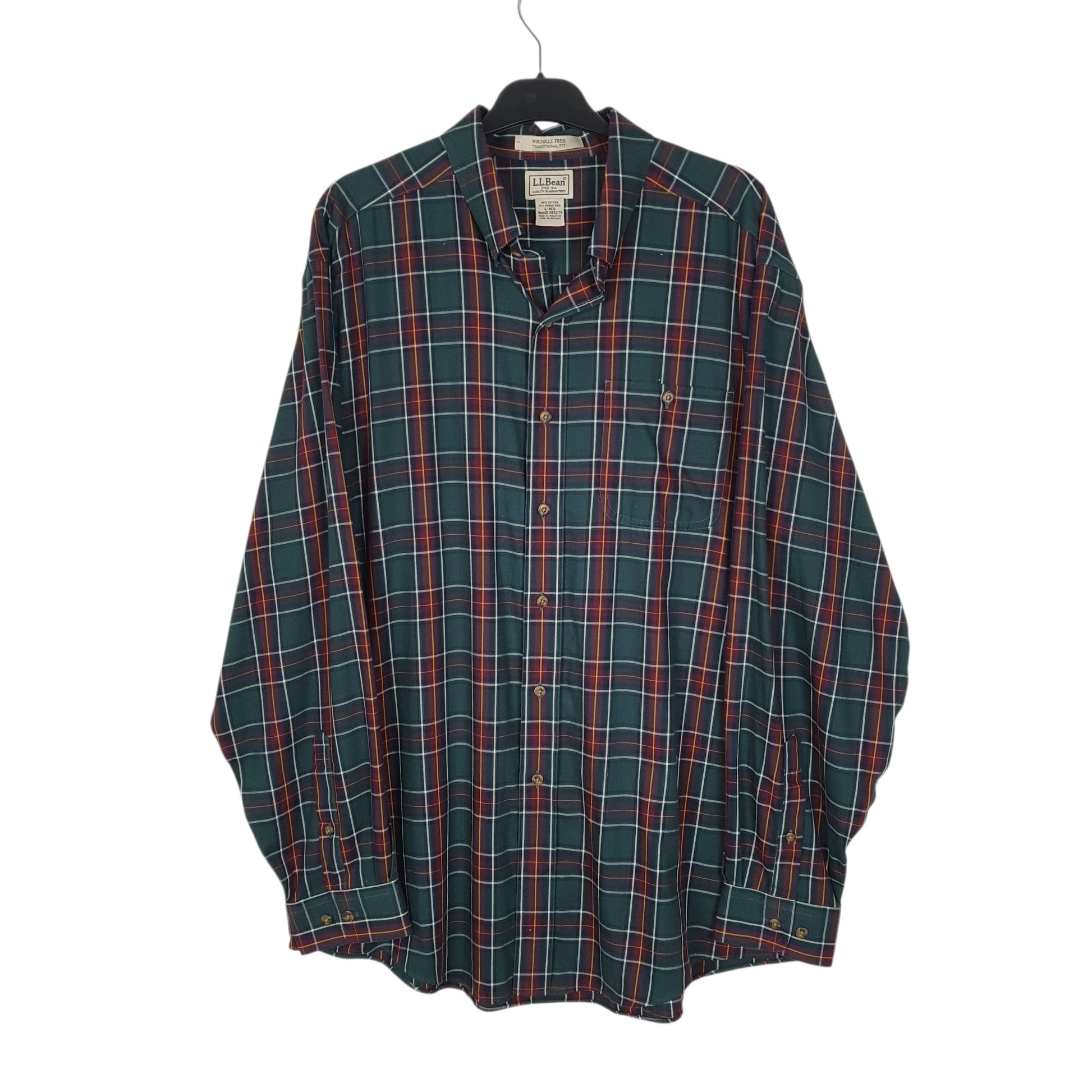 Mens Green L.L.Bean Traditional Fit Long Sleeve Shirt