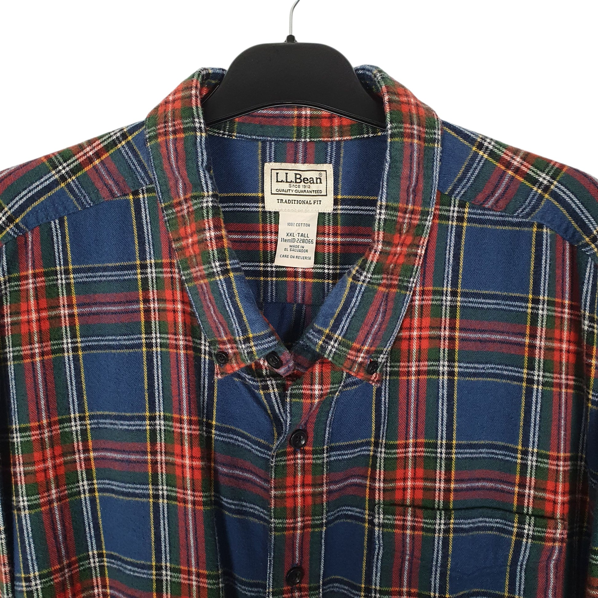 Mens Blue L.L.Bean Scotch Plaid Flannel  Shirt