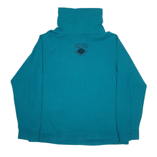 Womens Blue Harley Davidson Spellout Shoal Neck Jumper