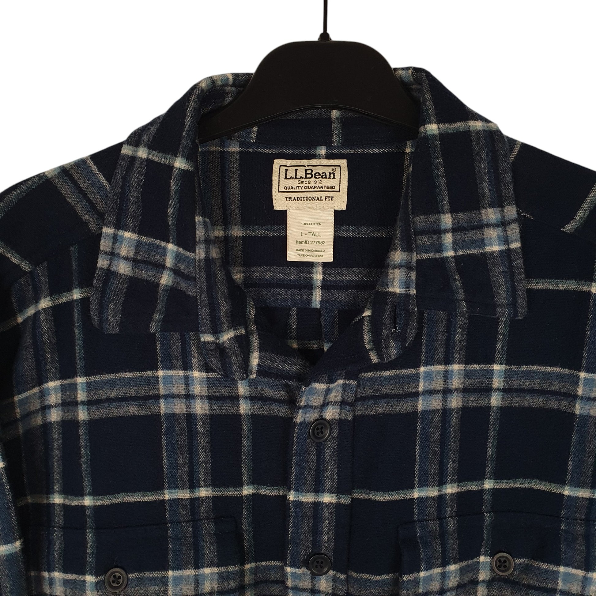 Mens Navy L.L.Bean Tall Thick Flannel Plaid Chamois  Shirt