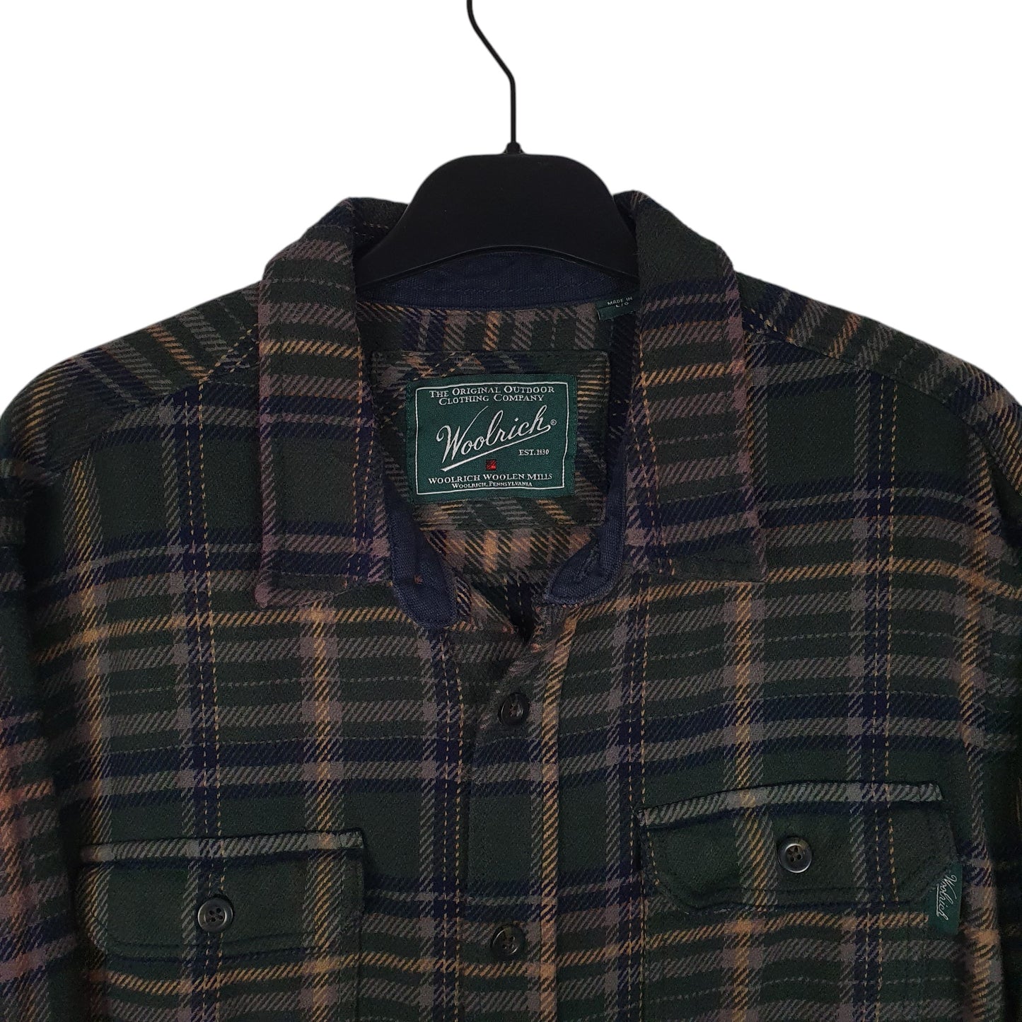 Mens Green Woolrich Thick Flannel Shacket Jacket  Shirt