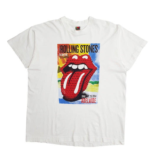 Mens White Fruit Of The Loom Rolling Stones 2014 On Fire Short Sleeve T Shirt