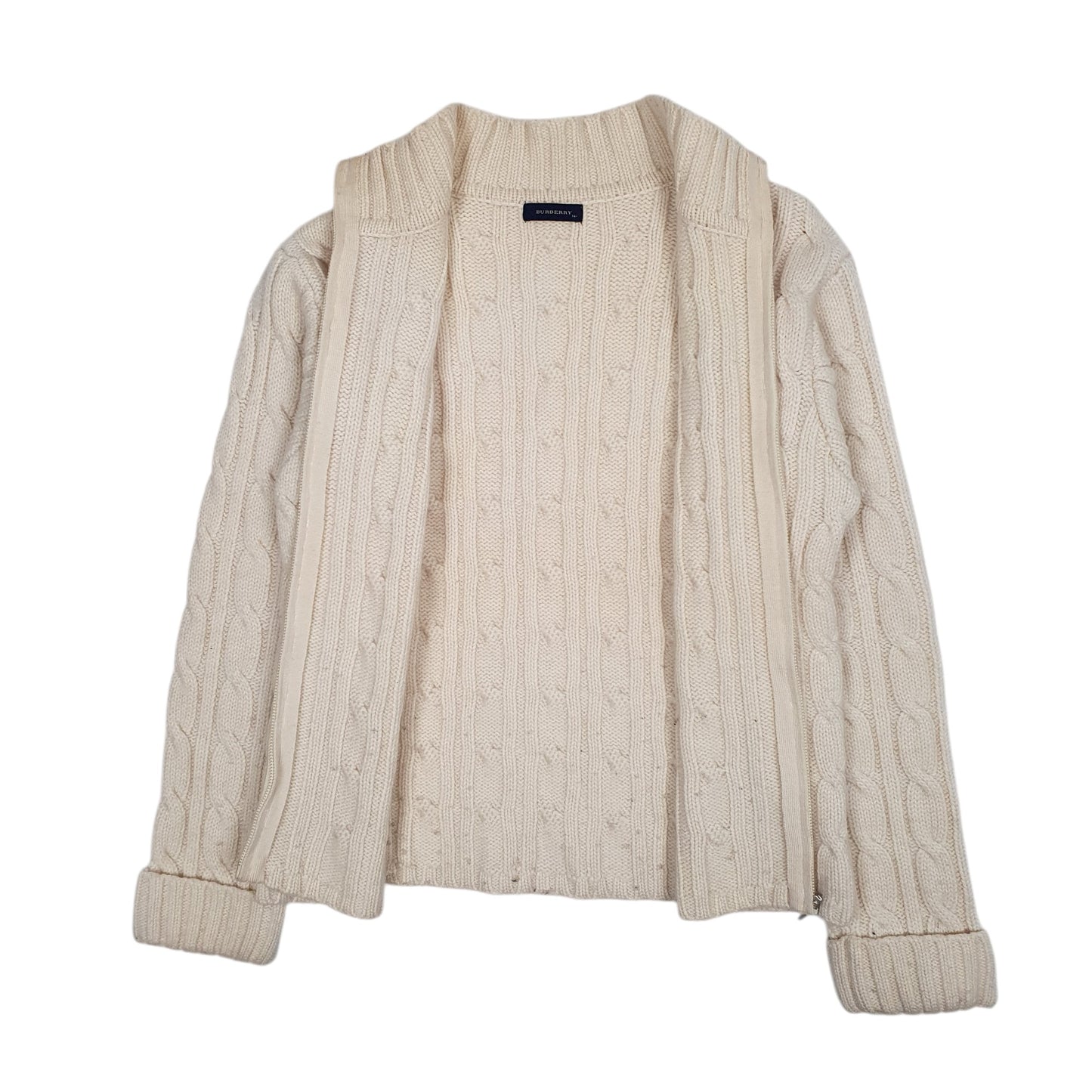 Womens Cream Burberry Cable Knit Full Zip Jumper