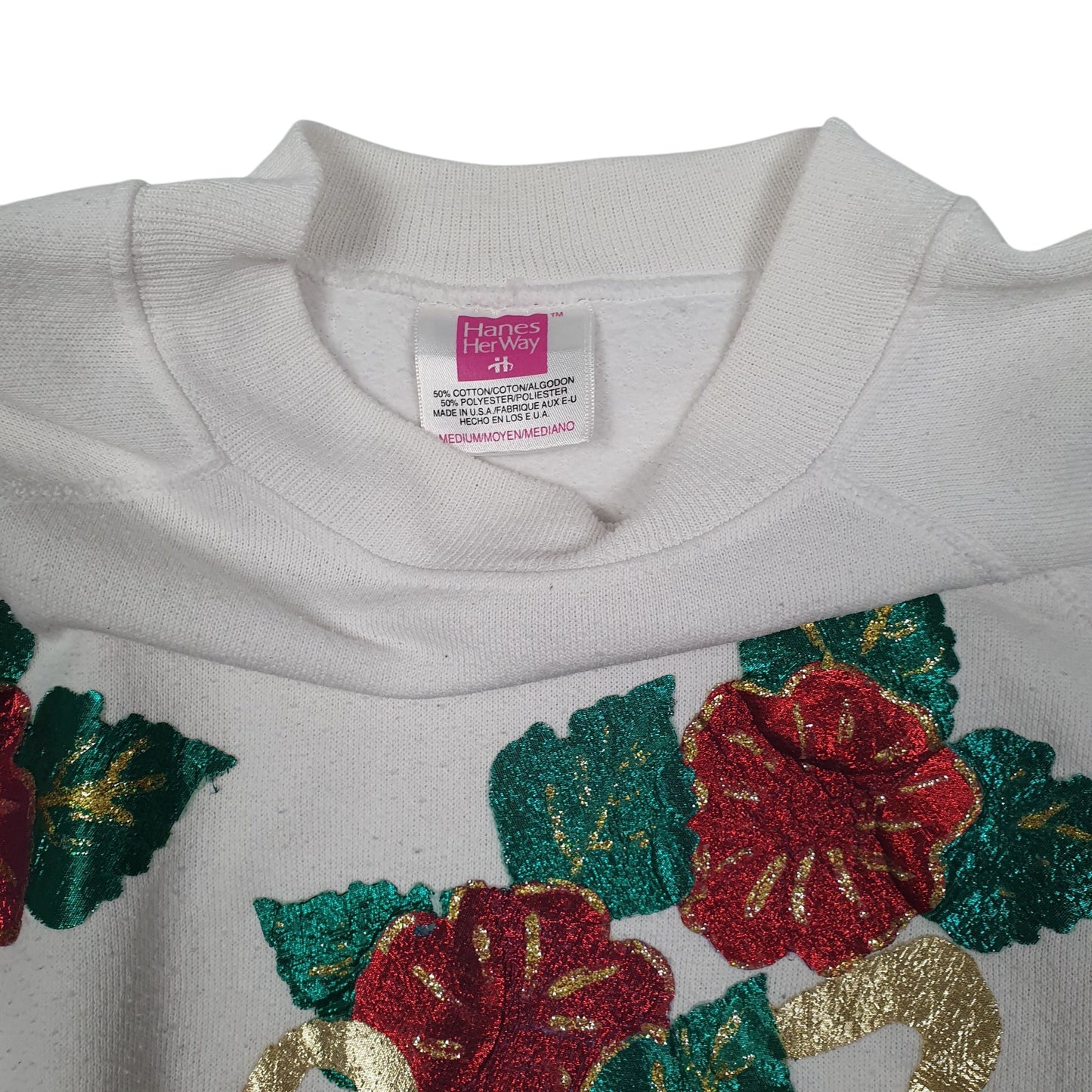 Womens White Hanes Her Way Vintage 90s Crewneck Jumper