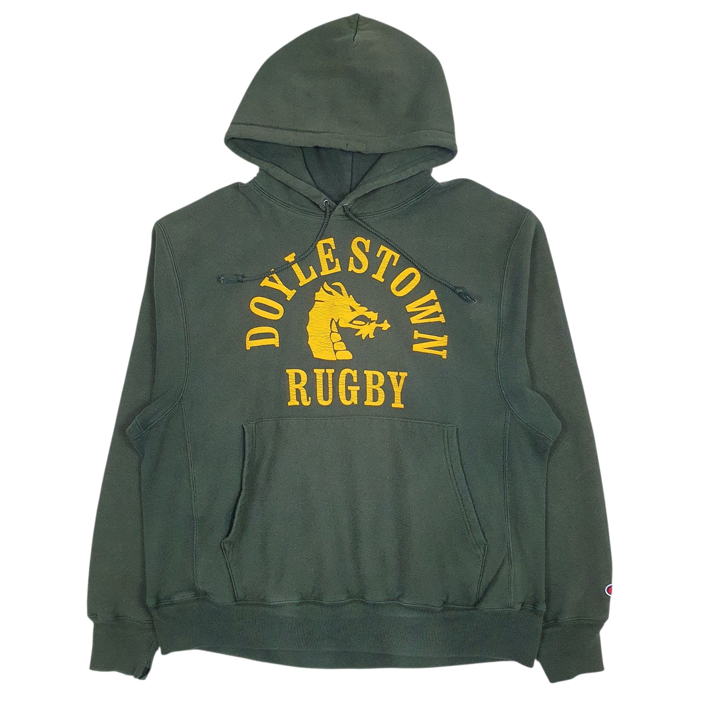 Mens Green Champion Reverse Weave Doylestown Rugby Hoodie Jumper