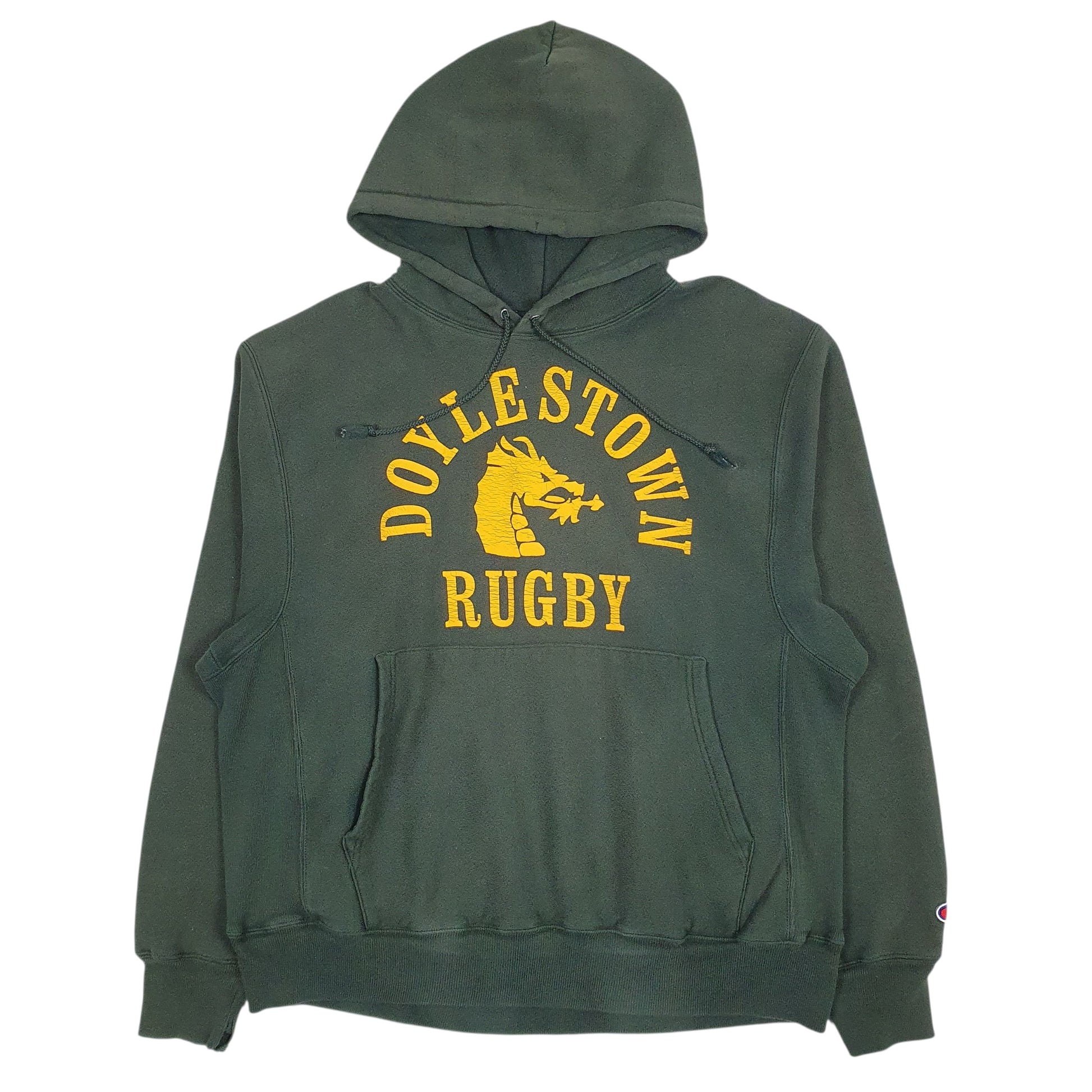 Mens Green Champion Reverse Weave Doylestown Rugby Hoodie Jumper