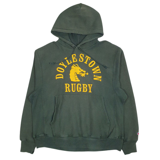 Mens Green Champion Reverse Weave Doylestown Rugby Hoodie Jumper