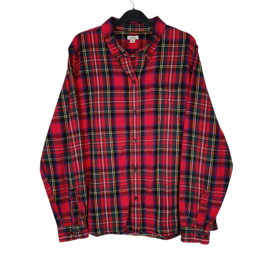 Womens Red L.L.Bean Scotch Plaid Flannel Long Sleeve Shirt