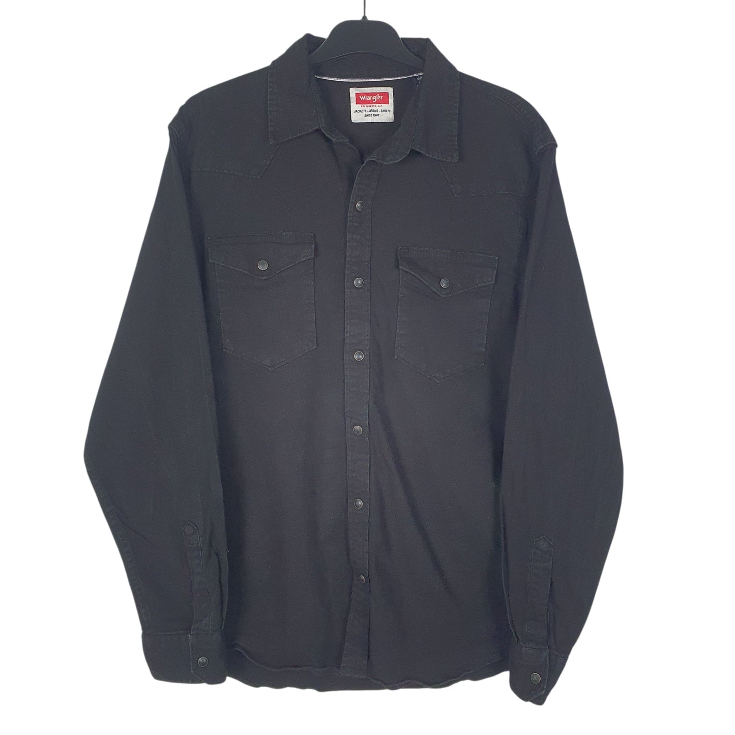 Mens Black Wrangler Denim Pearl Snap Long Sleeve Shirt