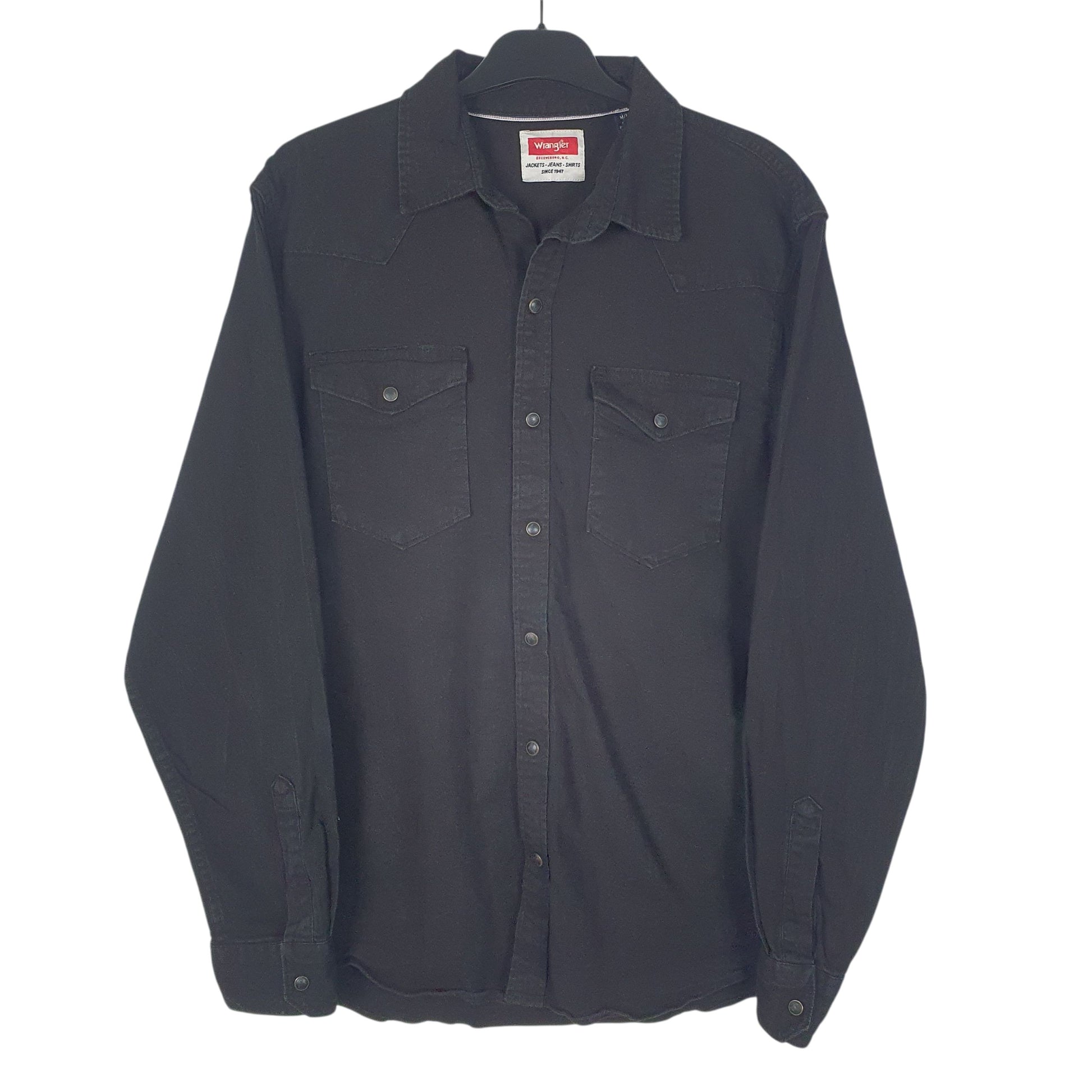 Mens Black Wrangler Denim Pearl Snap Long Sleeve Shirt