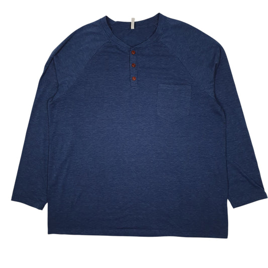 Mens Blue Taohuadao Henley Long Sleeve T Shirt