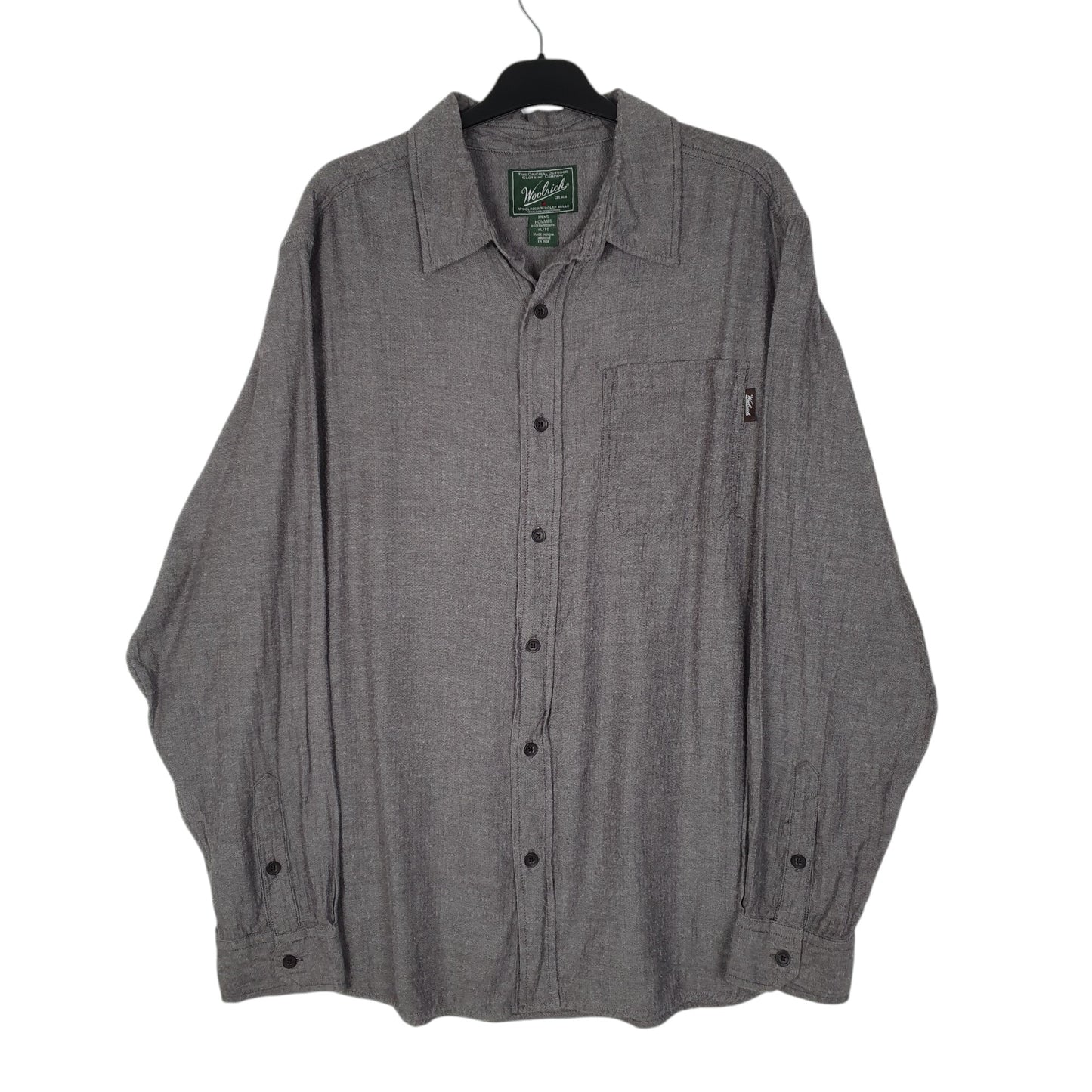 Mens Grey Woolrich Herringbone Long Sleeve Shirt