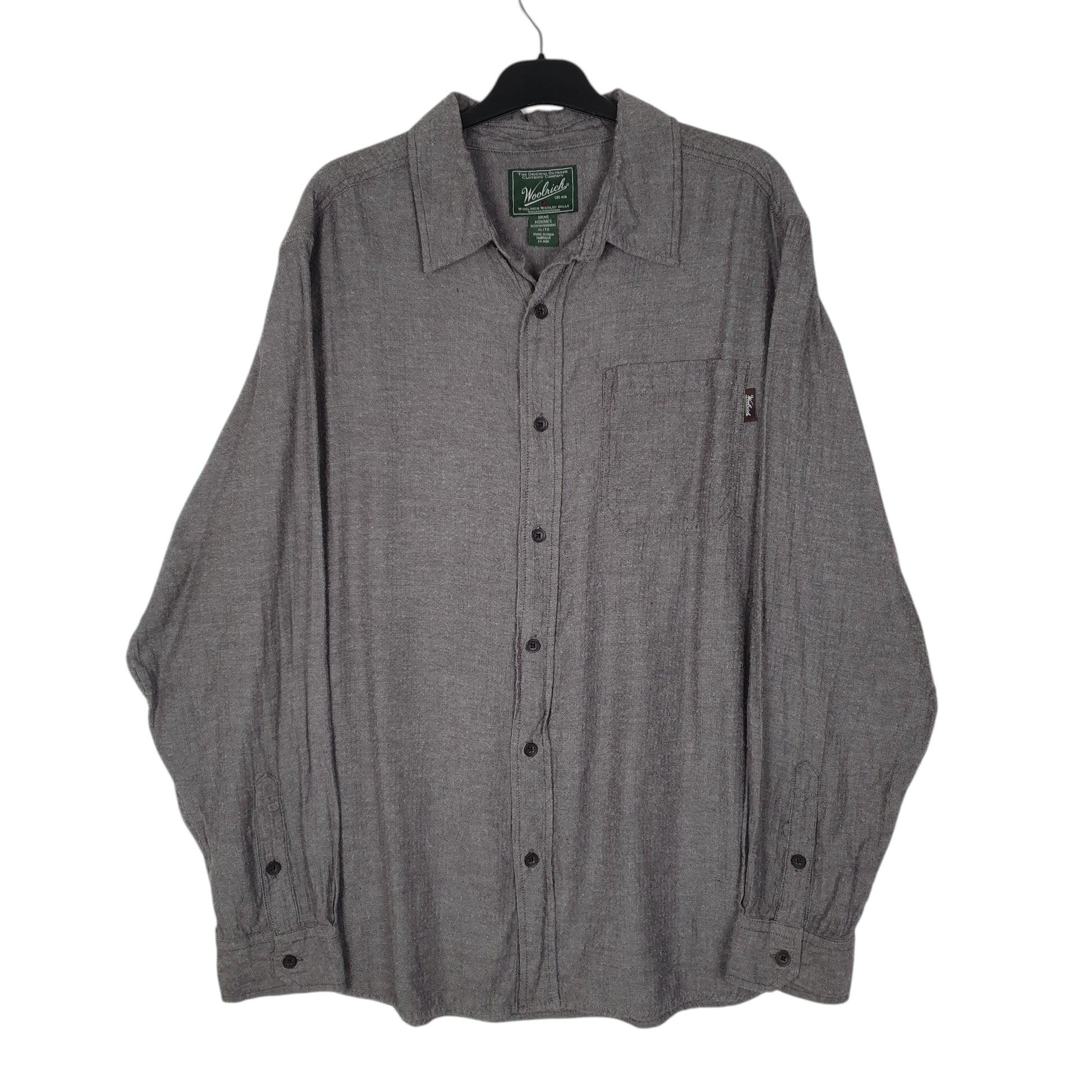 Mens Grey Woolrich Herringbone Long Sleeve Shirt