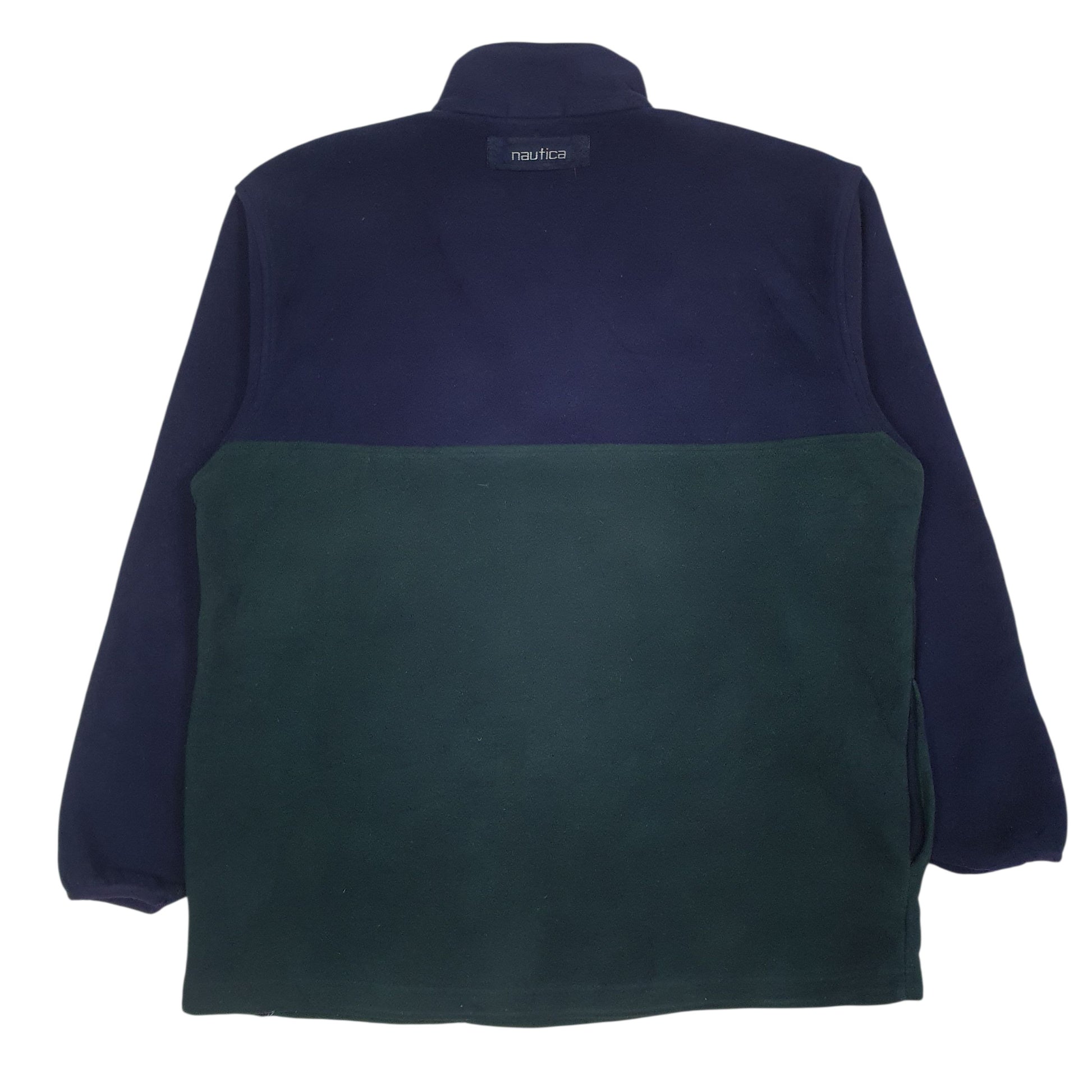 Mens Navy Nautica Baggy Spellout Vintage 90s Made In USA Quarter Zip Jumper