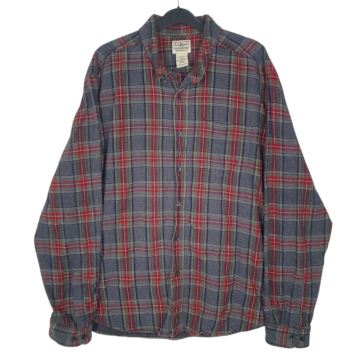 Mens Grey L.L.Bean Flannel Plaid Long Sleeve Shirt