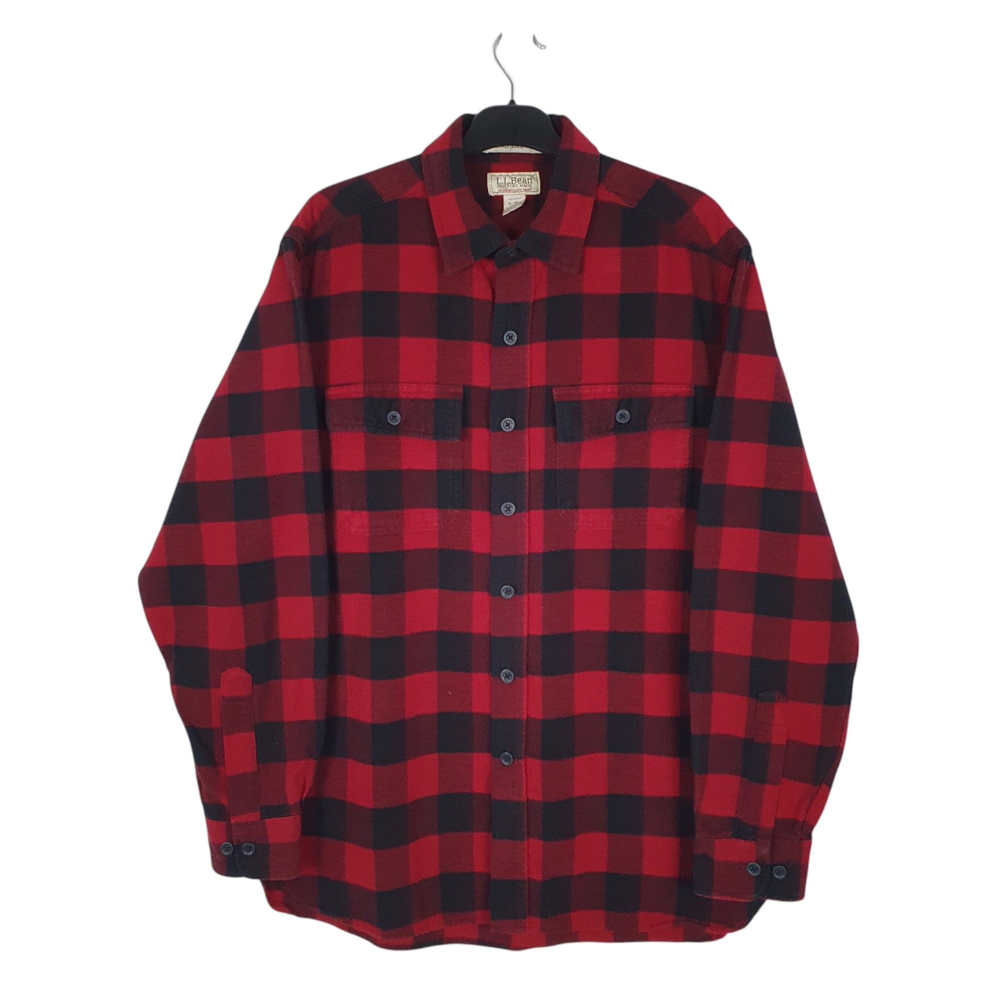 Mens Red L.L.Bean Chamois Thick Flannel Plaid Long Sleeve Shirt
