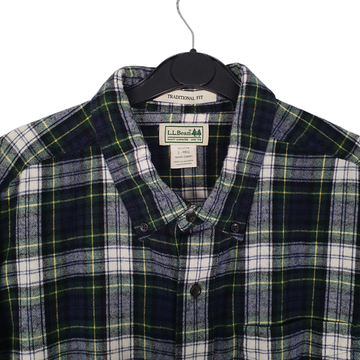 Mens Navy L.L.Bean Scotch Plaid Flannel  Shirt