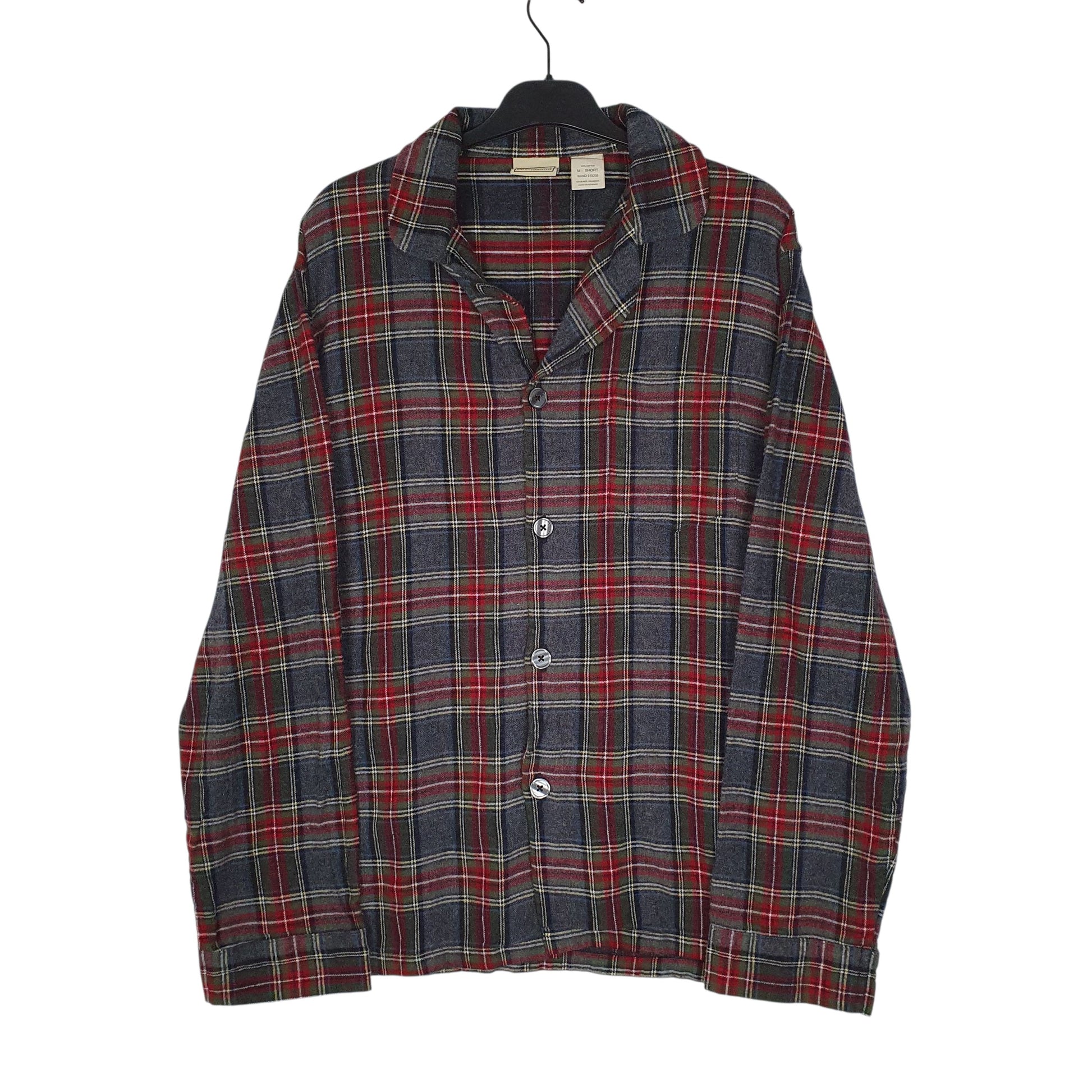 Mens Grey L.L.Bean Scotch Plaid Flannel Cardigan Long Sleeve Shirt