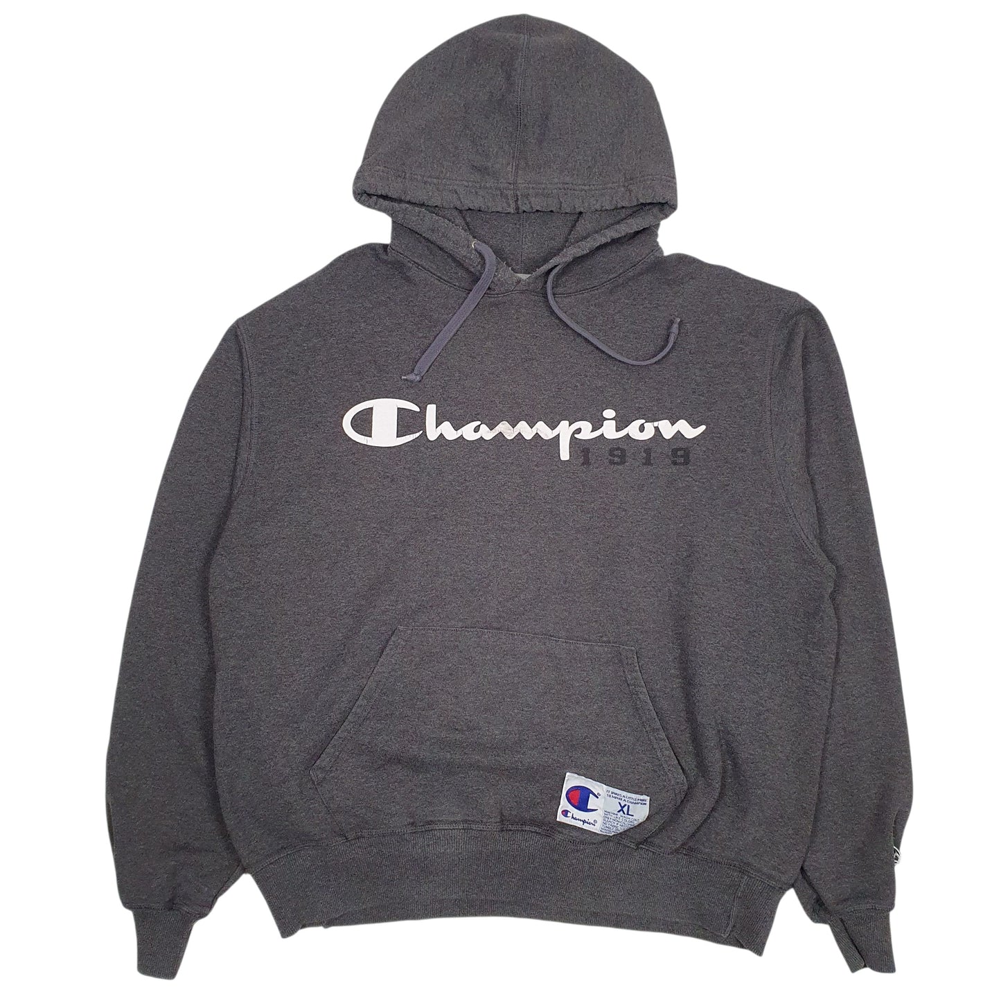 Mens Grey Champion Spellout Hoodie Jumper