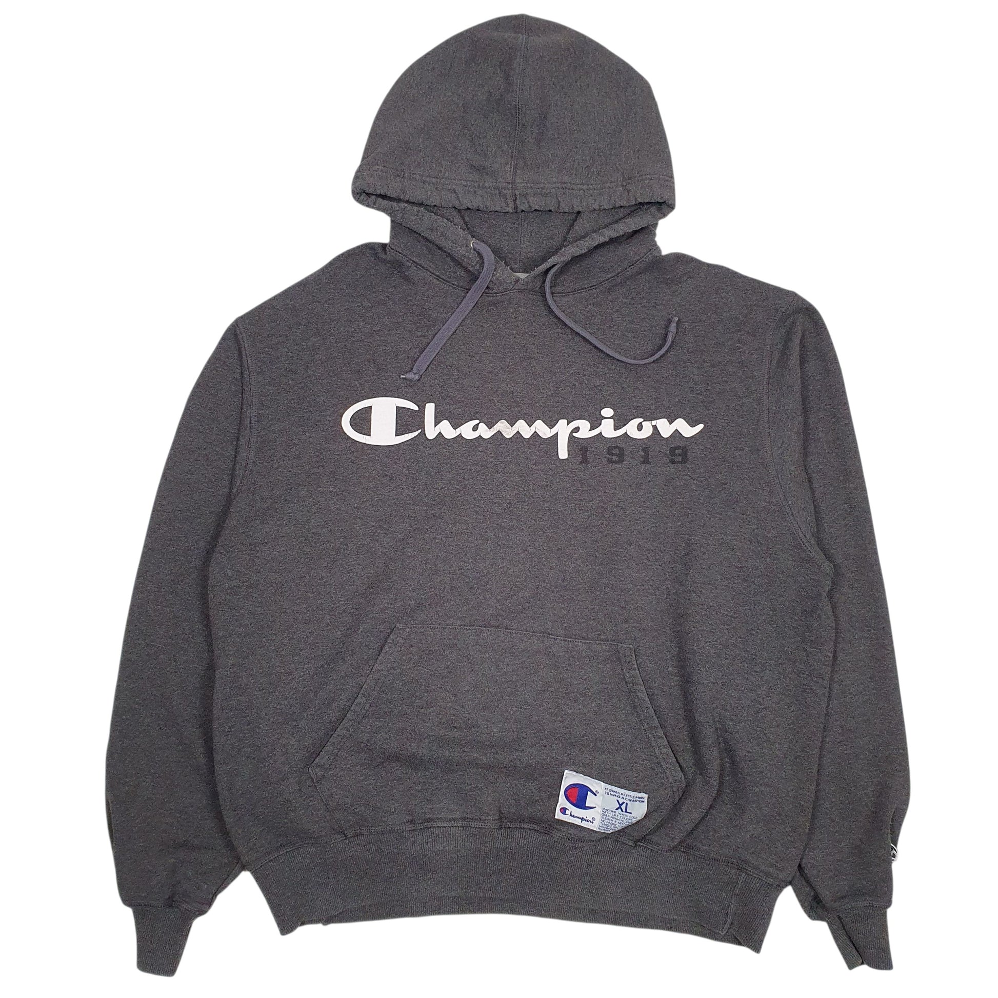 Mens Grey Champion Spellout Hoodie Jumper