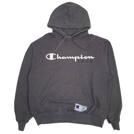 Mens Grey Champion Spellout Hoodie Jumper